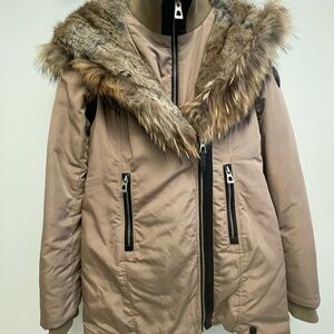 Rudsak Women's Tan Fur hooded leather trim down Jacket